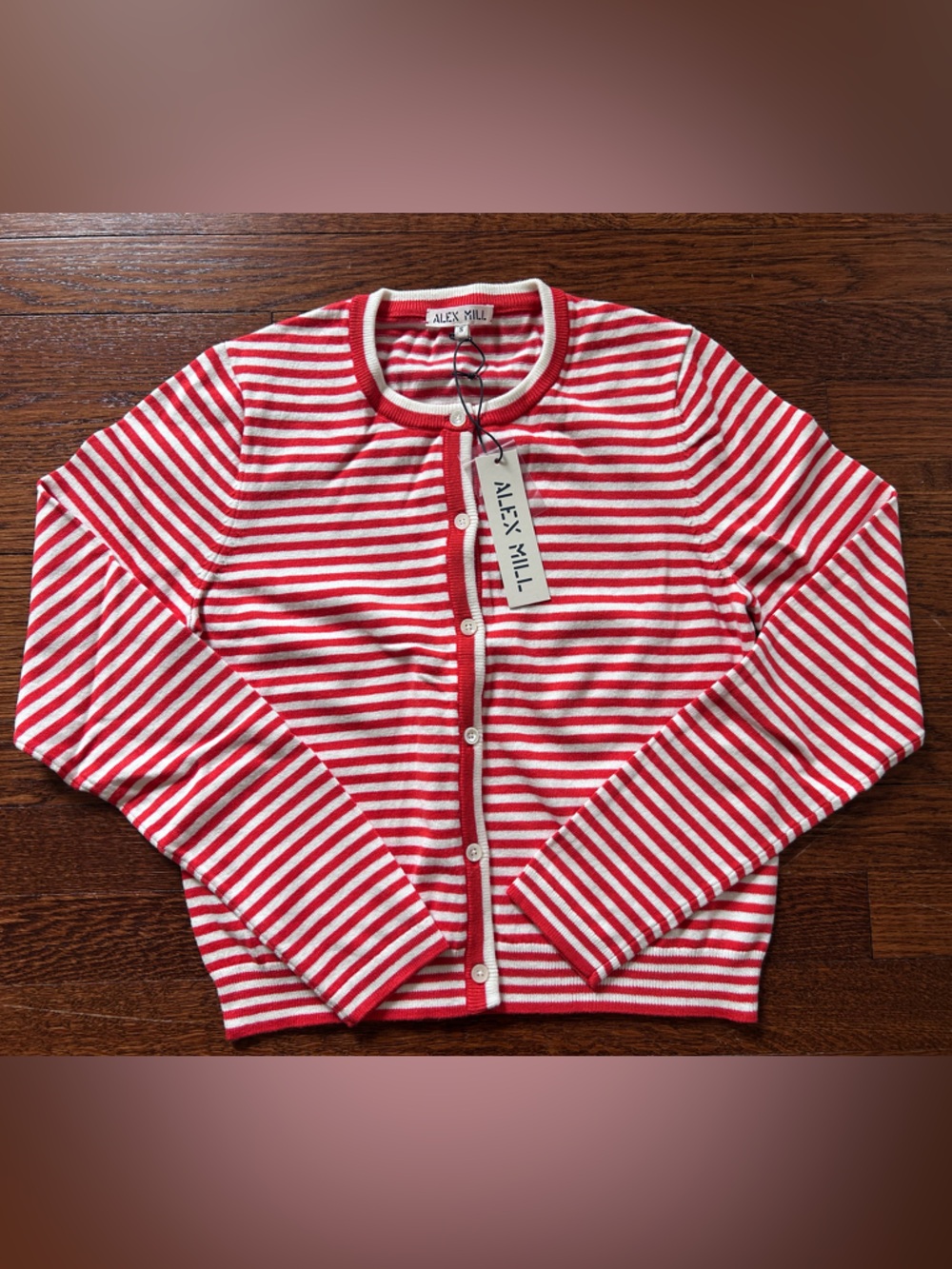 Alex Mill Red and White Striped Crew Cardigan